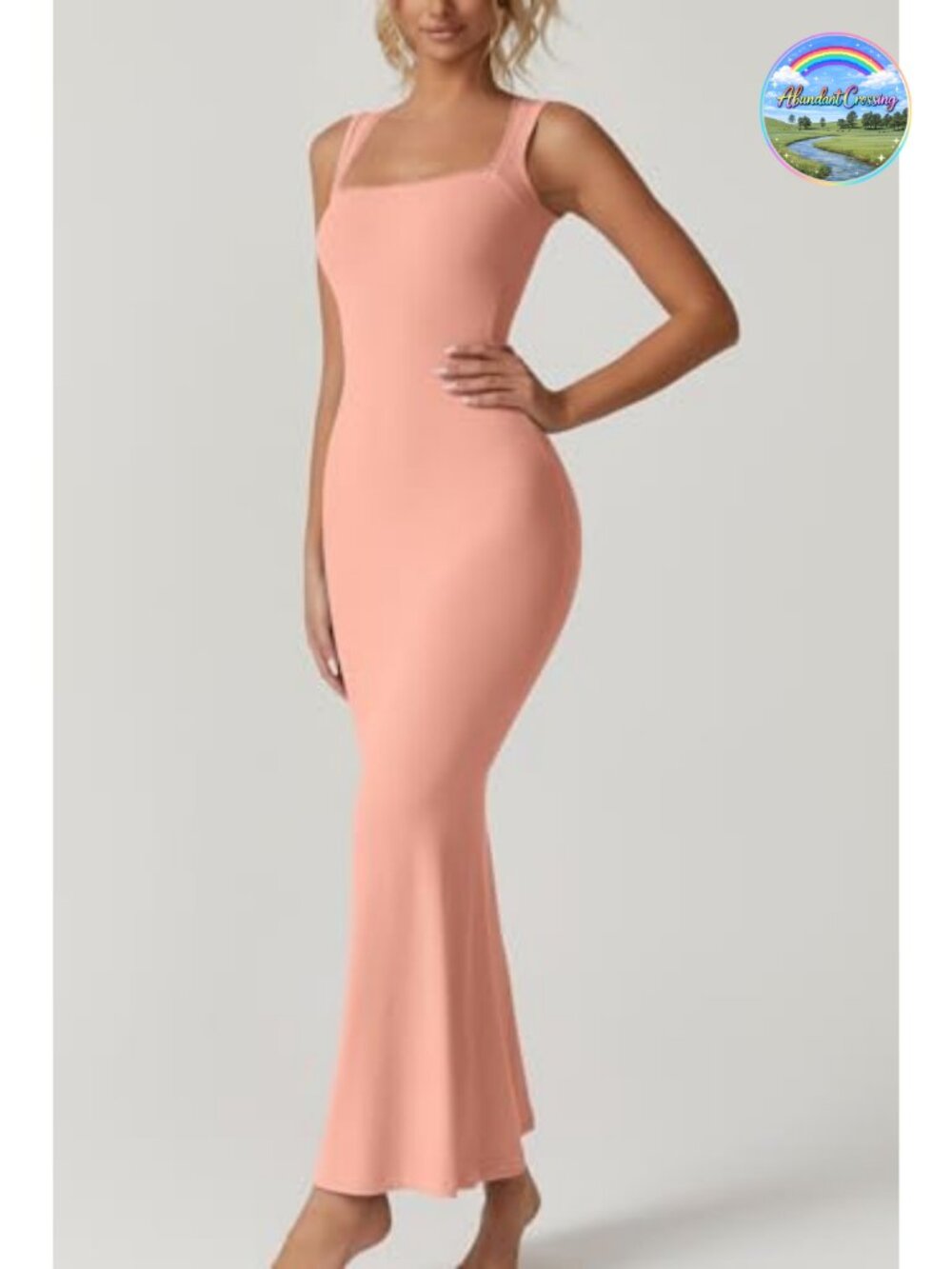 Sleeveless Seamless Ribbed Bodycon Maxi Dress Square Neck Lace Long